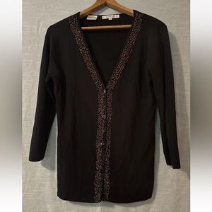 LOULOU Cardigan Sweater Black Beaded V-Neck Women’s Sz L NWOT